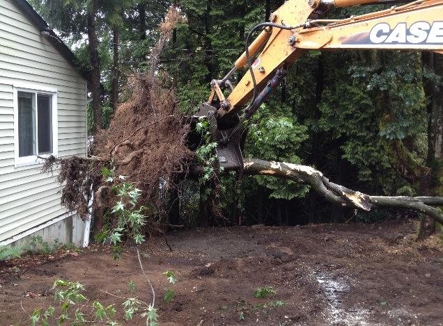 Excavator preparing a residential work area.